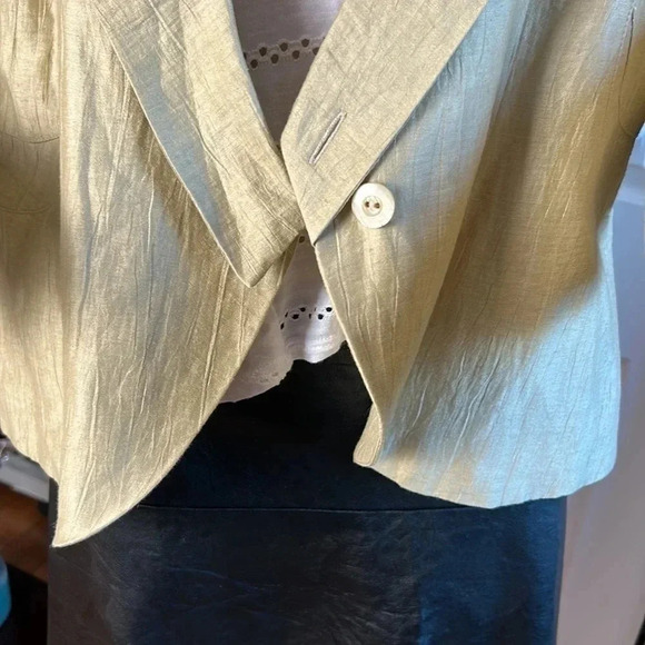 PAZ TORRAS LINEN CROPPED PEPLUM SHIMMERY GOLD COLOR BLAZER made in Milan? - Picture 8 of 17